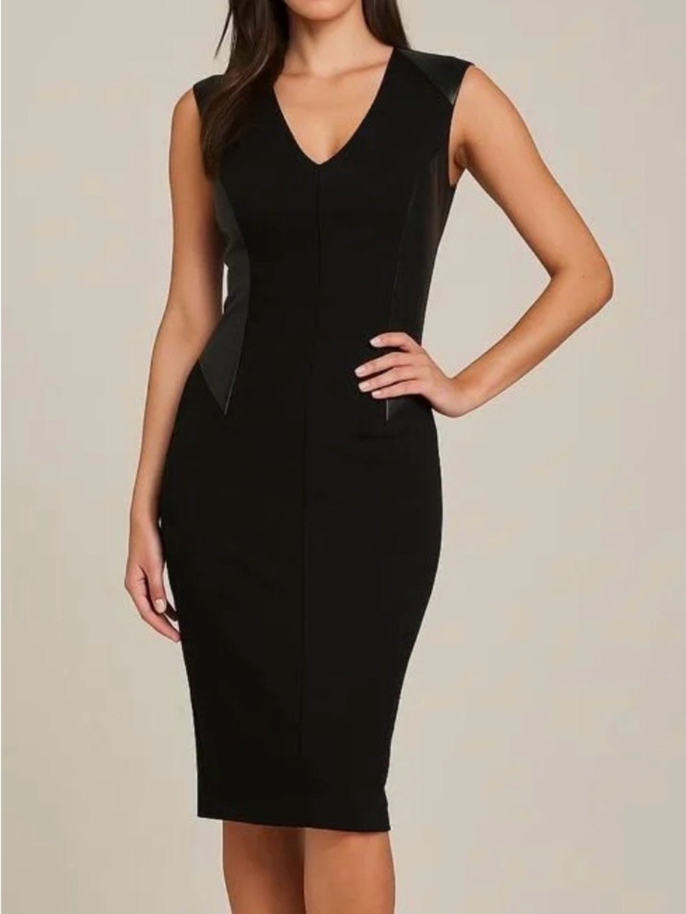 Danier leather Black Sleeveless Dress with leather accents